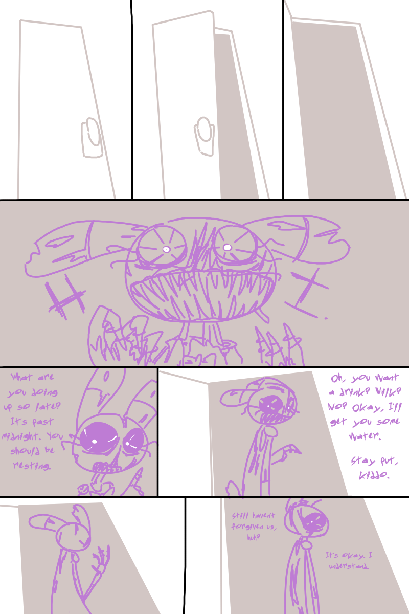 animatronic bonnie_(fnaf) comic dialogue door english_text female first_person_view five_nights_at_freddy's lagomorph machine mammal nightmare_bonnie_(fnaf) rabbit robot solo text the_weaver video_games weaver_bonnie