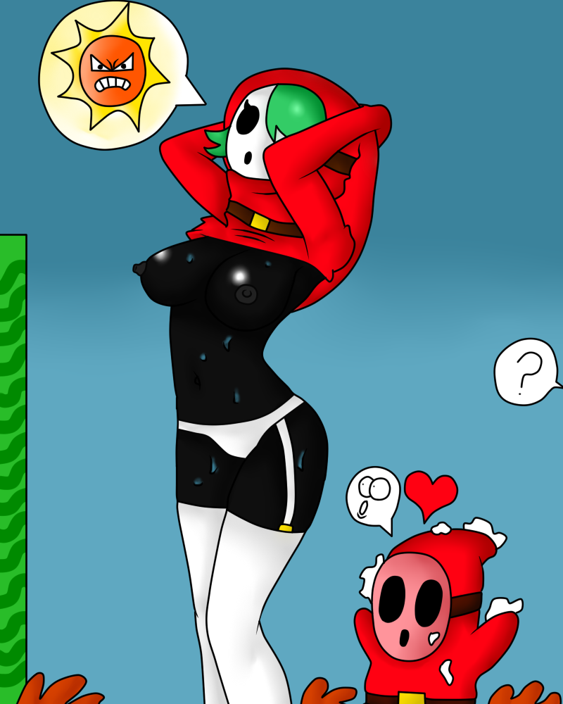 2015 big_breasts blush breasts butt clothed clothing female hair half-dressed hood humanoid legwear male male/female mario_bros mask nintendo nipples not_furry nude open_mouth panties pussy shygirl shyguy underwear video_games