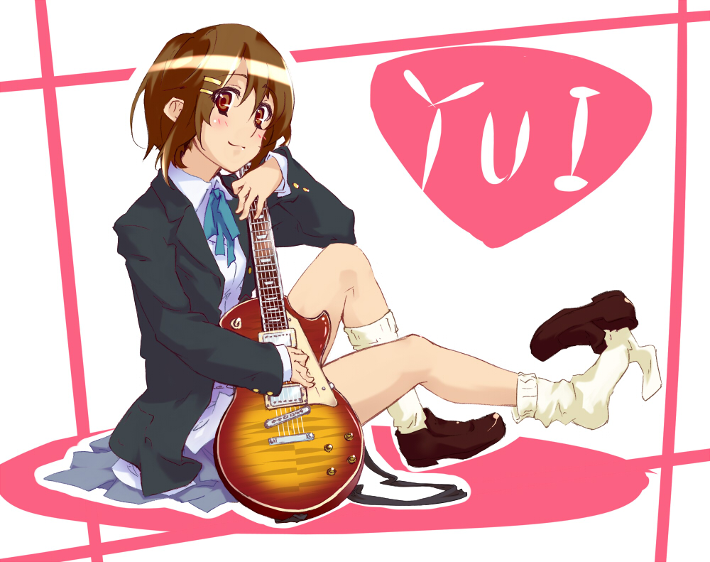 aeutoaki bad_id bad_pixiv_id guitar hirasawa_yui instrument k-on! school_uniform shoe_dangle sitting socks solo