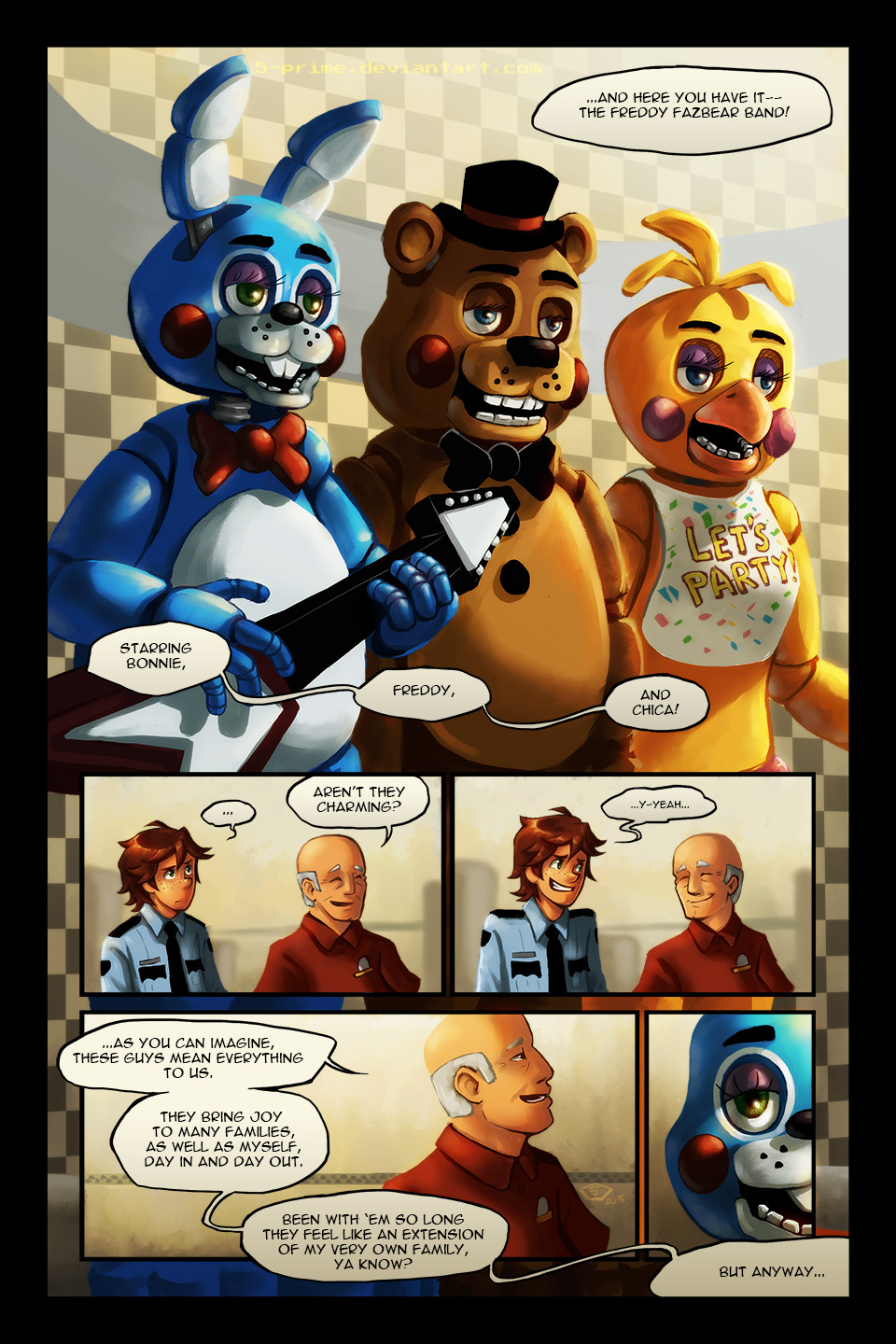 5-prime [fnaf]_it's_me animatronic comic five_nights_at_freddy's five_nights_at_freddy's_2 group hair human jeremy_fitzgerald machine male mammal robot toy_bonnie_(fnaf) toy_chica_(fnaf) toy_freddy_(fnaf) video_games