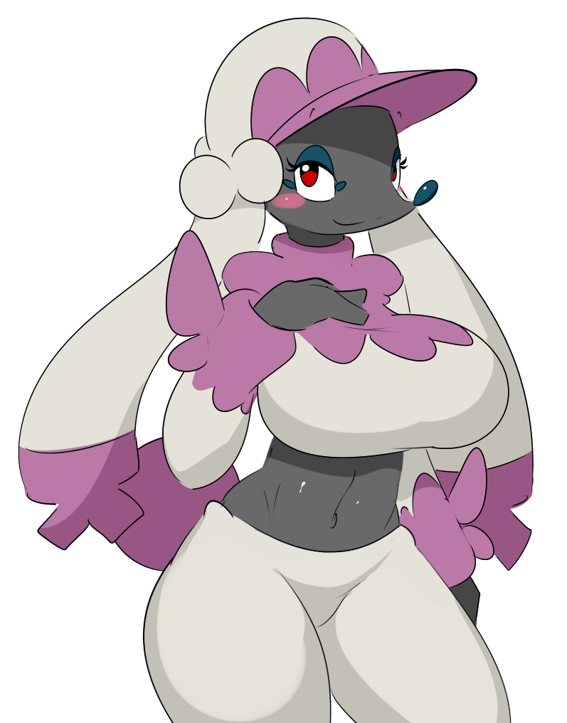2015 alpha_channel anthro blush breasts canine clothed clothing colliefleur dog elpatrixf female furfrou hat looking_at_viewer mammal midriff navel nintendo pok&eacute;mon pok&eacute;morph poodle red_eyes simple_background smile solo transparent_background video_games