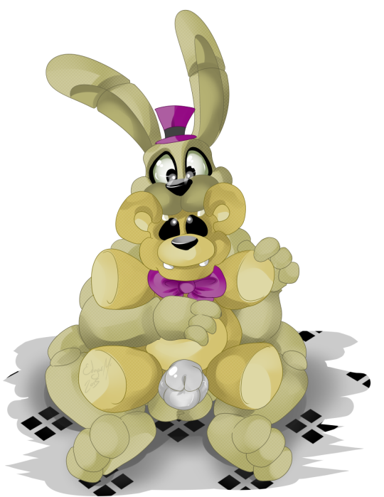 anal anal_penetration animatronic anthro balls barefoot bear bow cute erection five_nights_at_freddy's fredbear_(fnaf) hat headgear lagomorph long_ears looking_down looking_up machine male male/male mammal nude penetration penis plushie plushtrap_(fnaf) rabbit robot sex sitting size_difference smile teddybear toy unknown_artist video_games