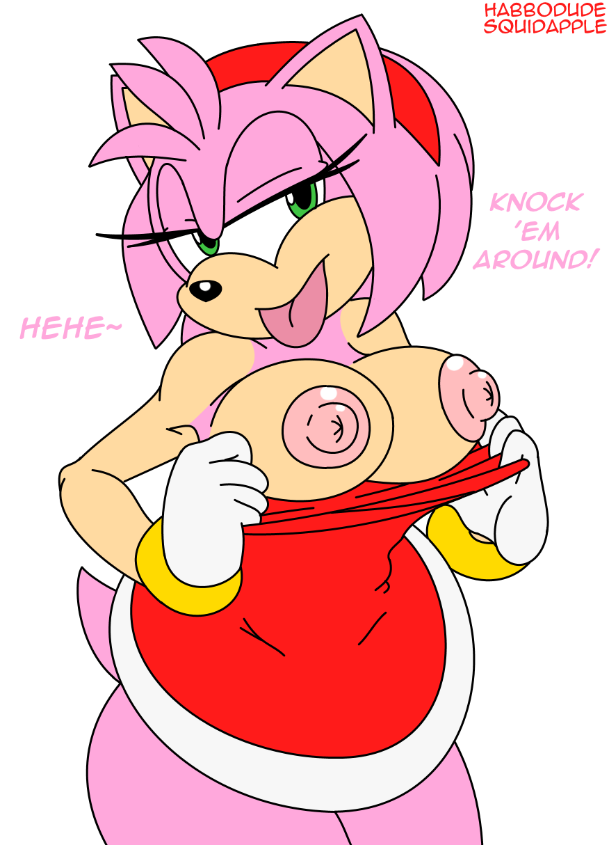 2015 amy_rose anthro areola big_breasts breasts english_text erect_nipples female habbodude hedgehog looking_at_viewer mammal nipples smile solo sonic_(series) squidapple text tongue