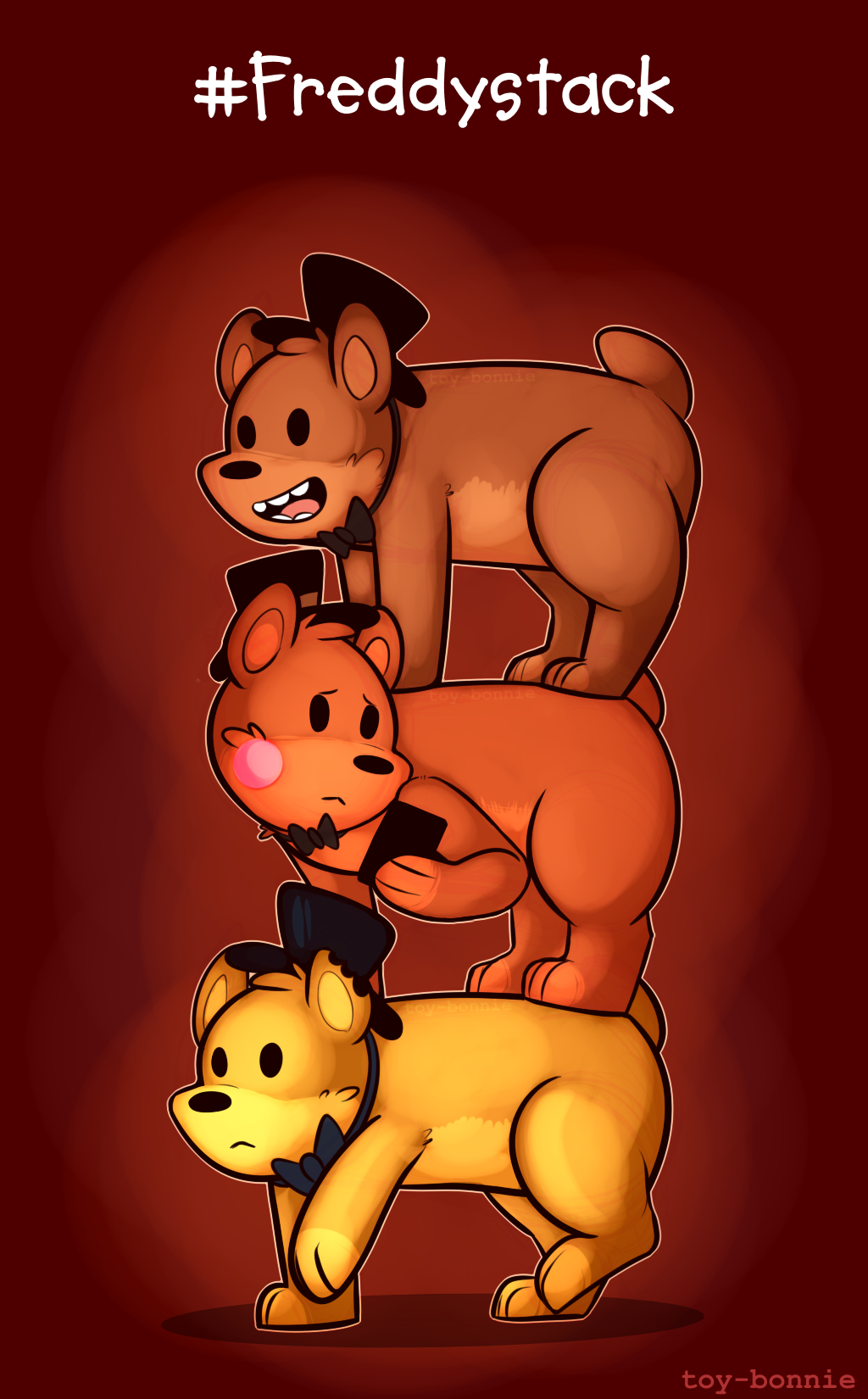 all_fours animatronic barefoot bear bow cartoon_network cellphone crossover cute english_text five_nights_at_freddy's five_nights_at_freddy's_2 freddy_(fnaf) fur golden_freddy_(fnaf) hat headgear looking_down machine male mammal nude on_top open_mouth phone robot rosy_cheeks smile text tongue toy-bonnie toy_freddy_(fnaf) video_games we_bare_bears