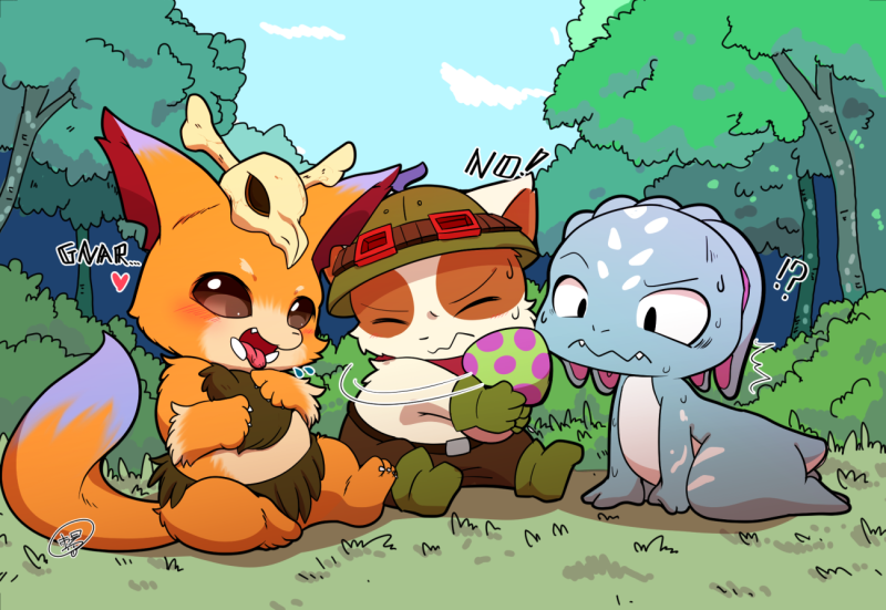 ! &lt;3 2015 ? cute eyes_closed fizz gnar_(lol) league_of_legends m@rt sitting teemo tongue tongue_out video_games yordle