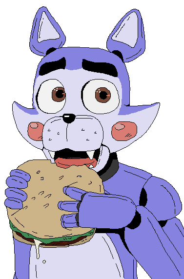 alpha_channel animatronic blush brown_eyes burger can't_enjoy candy_(fnac) cat fangs feline five_nights_at_candy's food ghost_(artist) looking_at_viewer machine male mammal open_mouth robot solo