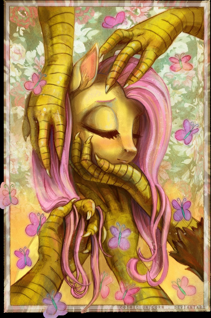 blush caressing cosmicunicorn discord_(mlp) equine female fluttershy_(mlp) friendship_is_magic fur hair hand_in_hair hand_on_chin hand_on_face hand_on_head hand_on_neck horse male male/female mammal my_little_pony pegasus petting pink_hair talons touching_hair wings yellow_fur