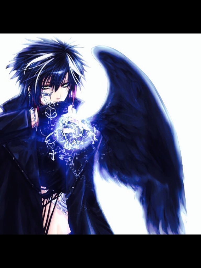 1boy anime_boy chains dark_angel eyes_open gothic jacket light_from_hands solo white_background wings yellow_eyes
