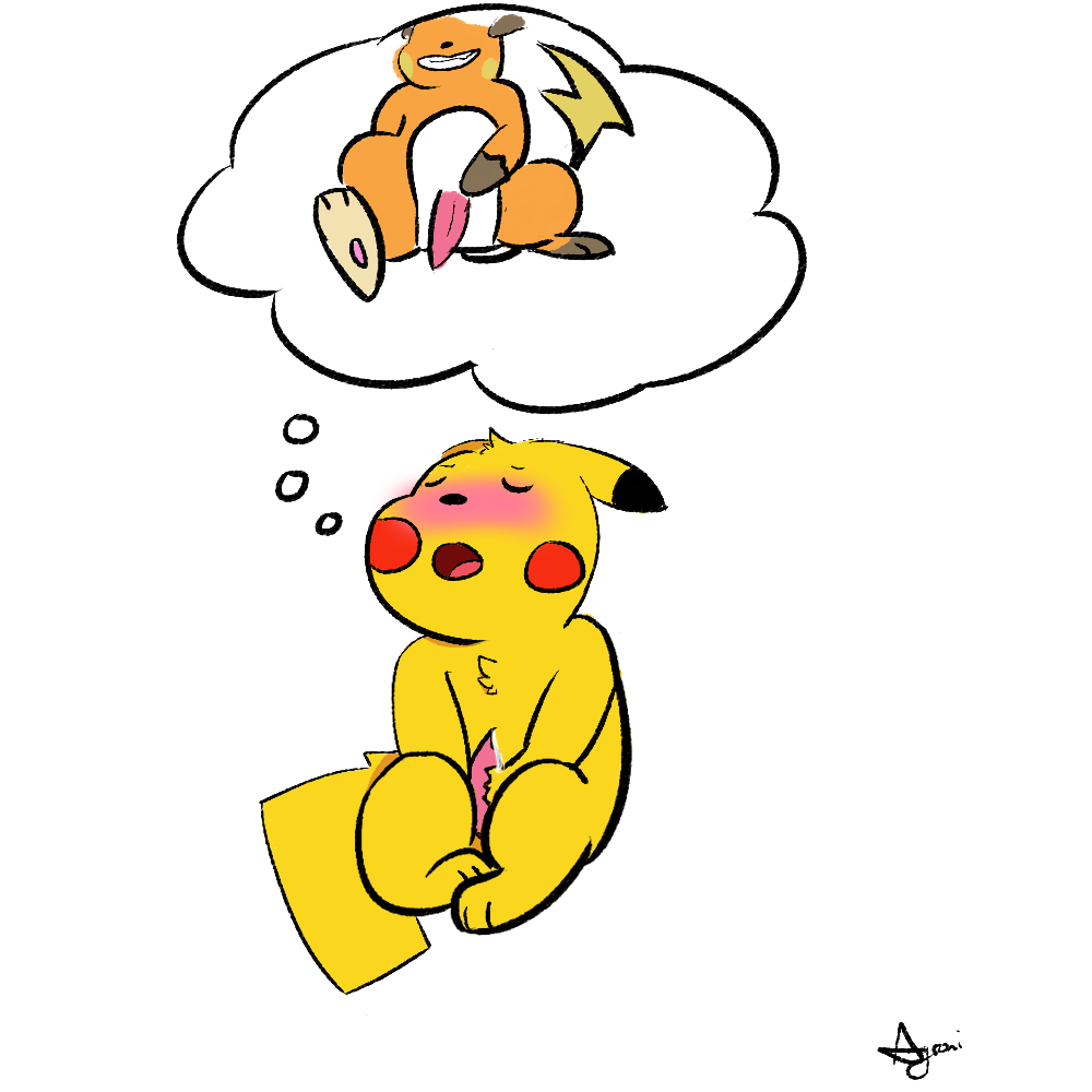 agroni blush cum_leaking eyes_closed male male/male masturbation nintendo pikachu pok&eacute;mon raichu solo video_games