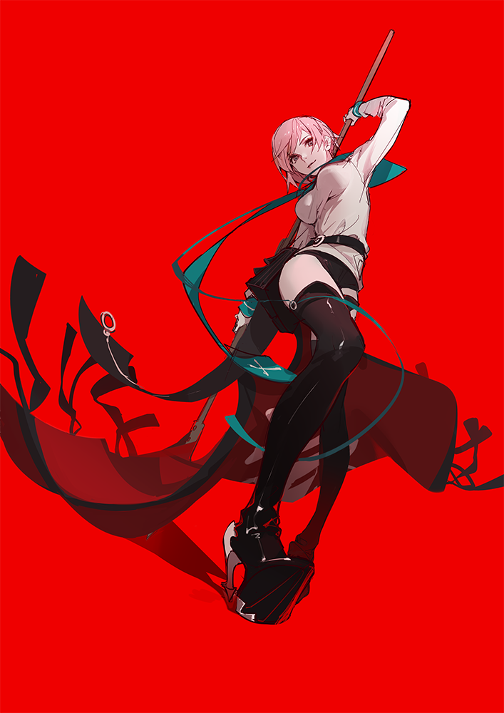 air_gear ask_(askzy) high_heels pink_hair polearm simca solo spear thighhighs weapon