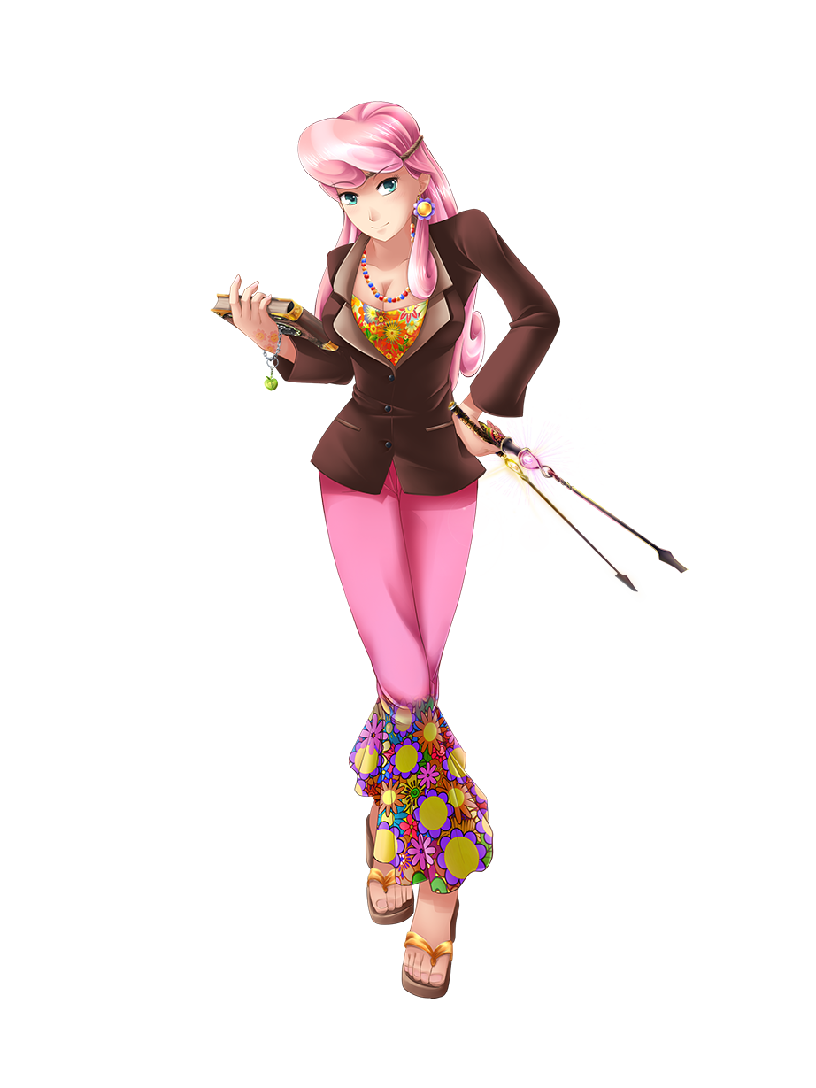 bellbottoms cheerilee commentary cutie_mark earrings full_body green_eyes highres jewelry my_little_pony my_little_pony_friendship_is_magic pants personification pink_hair riding_crop sandals solo tattoo transparent_background yatonokami