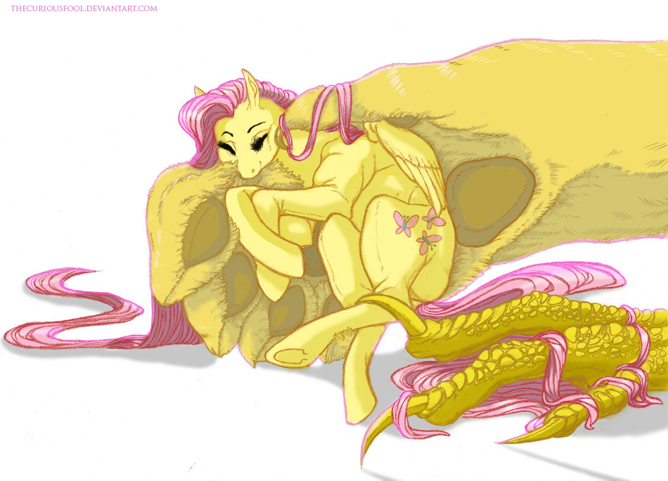 2013 cute cutie_mark discord_(mlp) disembodied_hand draconequus duo equine eyes_closed female feral fluttershy_(mlp) friendship_is_magic hair mammal micro my_little_pony paws pegasus pink_hair size_difference talons thecuriousfool wings