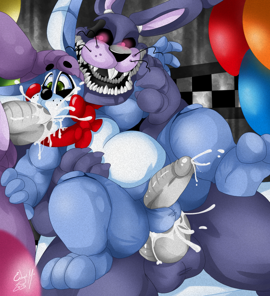 anal anal_penetration animatronic anthro balls barefoot big_balls bonnie_(fnaf) bow buckteeth chubby cum cum_in_ass cum_in_mouth cum_inside cum_on_face cum_on_penis cumshot erection fellatio five_nights_at_freddy's five_nights_at_freddy's_2 five_nights_at_freddy's_4 fronnie glowing glowing_eyes group group_sex hand_on_head hand_on_leg lagomorph long_ears looking_down machine male male/male mammal nightmare_bonnie_(fnaf) on_top open_mouth oral orgasm penetration penis rabbit raised_arm robot rosy_cheeks sex sharp_teeth sitting size_difference smile spread_legs spreading standing sucking teeth thick_penis threesome toy_bonnie_(fnaf) video_games whiskers wire