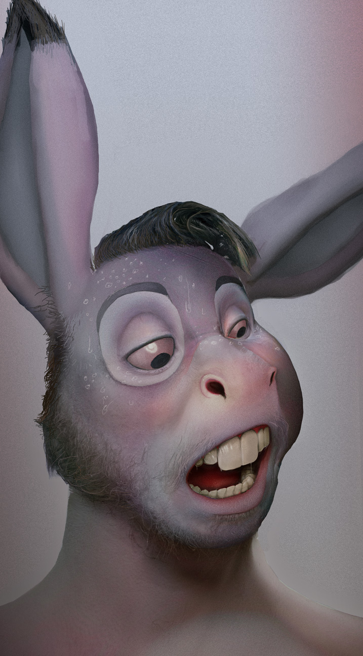 beard donkey equine facial_hair male mammal open_mouth solo swatcher sweat teeth toony transformation