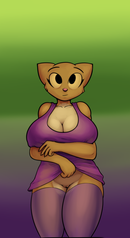 2015 big_breasts breasts cleavage clothed clothing dress feline female fur katia_managan khajiit legwear looking_at_viewer mammal nsfwthingshappen_(artist) prequel pussy revealing smile solo stockings the_elder_scrolls thigh_highs video_games