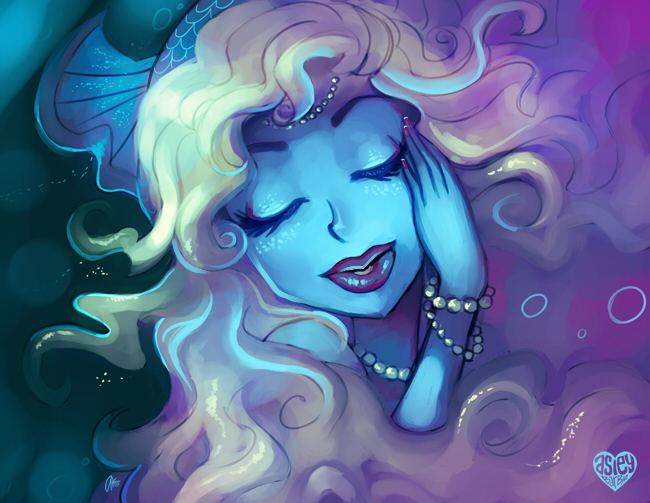 blue_skin eyes_closed gradient gradient_background lagoona_blue lips monster_girl monster_high solo thick_lips white_hair