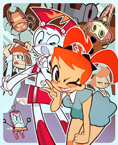 artist_request brad_carbuncle jennifer_wakeman looking_at_viewer my_life_as_a_teenage_robot orange_hair robot robot_girl simple_background twintails vega vega_(my_life_as_a_teenage_robot)