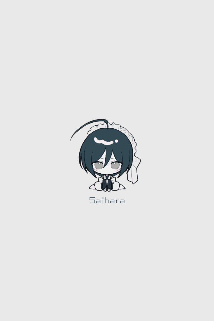 1boy ahoge alternate_costume black_hair character_name crossdressing danganronpa_(series) danganronpa_v3:_killing_harmony enmaided gyeongchae hair_between_eyes long_sleeves maid male_focus pale_skin saihara_shuichi simple_background solo white_background