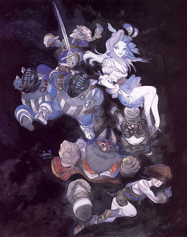 5boys amano_yoshitaka armor baku_(ff9) bandana bare_shoulders beard black_footwear black_pants blank blue_gloves blue_lips blue_skirt boots breasts brown_hair cinna cleavage closed_mouth corset cuffs facial_hair final_fantasy final_fantasy_ix frilled_sleeves frills full_body gloves goggles grey_hat headband helmet holding holding_sword holding_weapon invisible_chair knee_boots long_hair looking_at_viewer marcus mask medium_breasts multiple_boys navel nero_brothers official_art outstretched_arms pants pointy_ears puffy_short_sleeves puffy_sleeves ruby_(ff9) sheath short_sleeves silver_eyes silver_hair sitting skirt smile sword unsheathing weapon white_skin