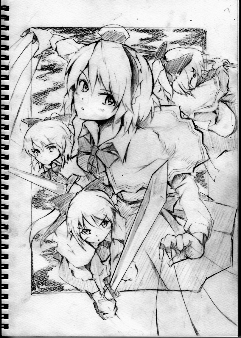 alice_margatroid doll greyscale monochrome polearm sketch solo spear sword touhou traditional_media vent_arbre weapon