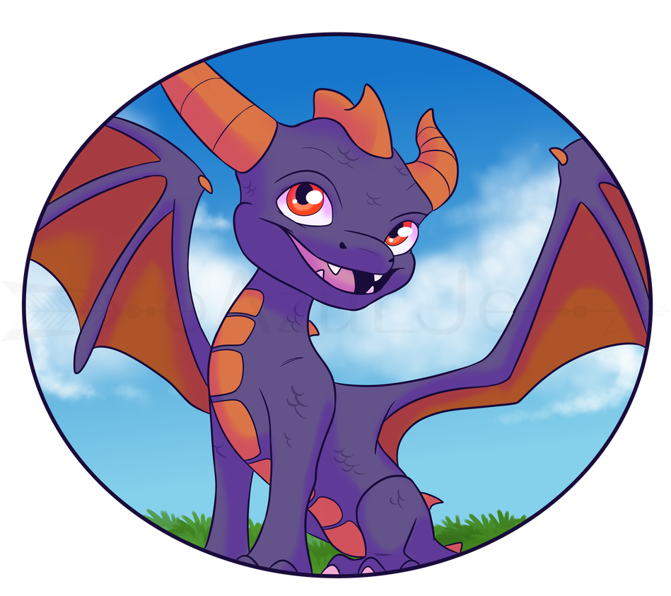 cloud dragon grass oazuljo red_eyes sky skylanders_academy smile spyro spyro_the_dragon teeth tongue video_games wings