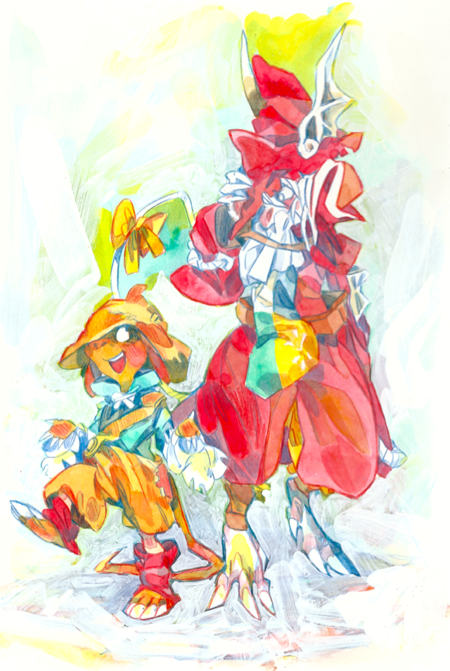 age_difference anthro bow burmecian claws clothed clothing coat cub duo female final_fantasy final_fantasy_ix freya_crescent hair hat klutzmeister_(artist) larger_female male male/female mammal older_female open_mouth prince_puck rat rodent size_difference smaller_male smile toe_claws video_games white_hair young younger_male