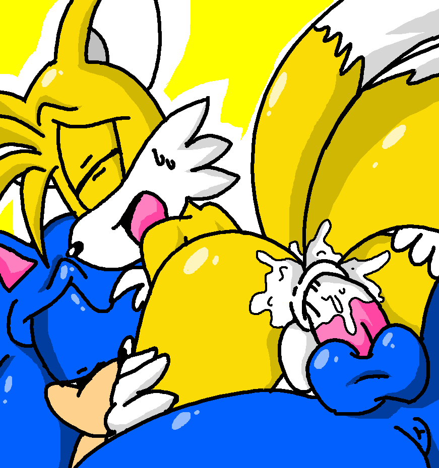 anal anus clothing cum cum_inside gloves male miles_prower open_mouth penis perverted_bunny sex sonic_(series) sonic_the_hedgehog sweat