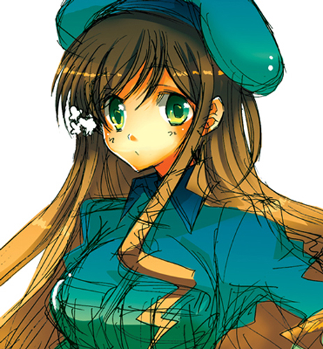 axis_powers_hetalia bad_id bad_pixiv_id beret brown_hair green_eyes hat hungary_(hetalia) long_hair lowres solo tachibanaei uniform