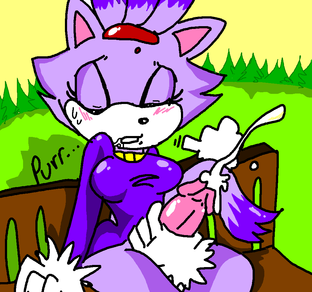 blaze_the_cat blush breasts clothing cum dickgirl drooling gloves intersex penis perverted_bunny saliva sonic_(series) sweat