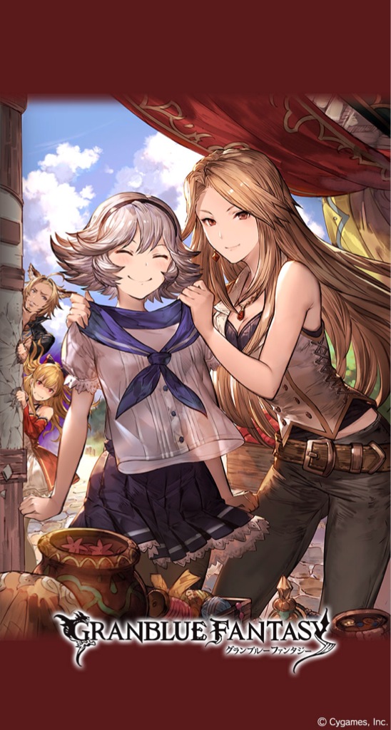 3girls ^_^ alternate_costume angry bangs bare_shoulders belt black_bow black_legwear blonde_hair blue_sky blush bow brown_eyes buttons closed_eyes clothes_in_front cloud copyright_name crack cygames day erune farrah_(granblue_fantasy) flipped_hair flower granblue_fantasy hair_between_eyes hair_bow hairband holding_clothes jealous jewelry katalina_aryze light_brown_hair long_hair lowain_(granblue_fantasy) minaba_hideo multiple_girls necklace official_art pants pantyhose peeking_out plant pleated_skirt ponytail pot potted_plant puffy_short_sleeves puffy_sleeves purple_skirt red_eyes school_uniform serafuku short_hair short_sleeves silver_hair skirt sky smile vira_lilie watermark