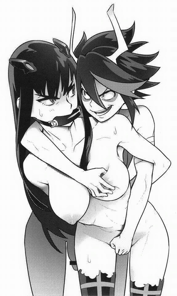 blush breasts duo female horn incest kill_la_kill nipples nude open_mouth pussy ryuko_matoi sex sibling simple_background sisters smile unknown_artist vaginal