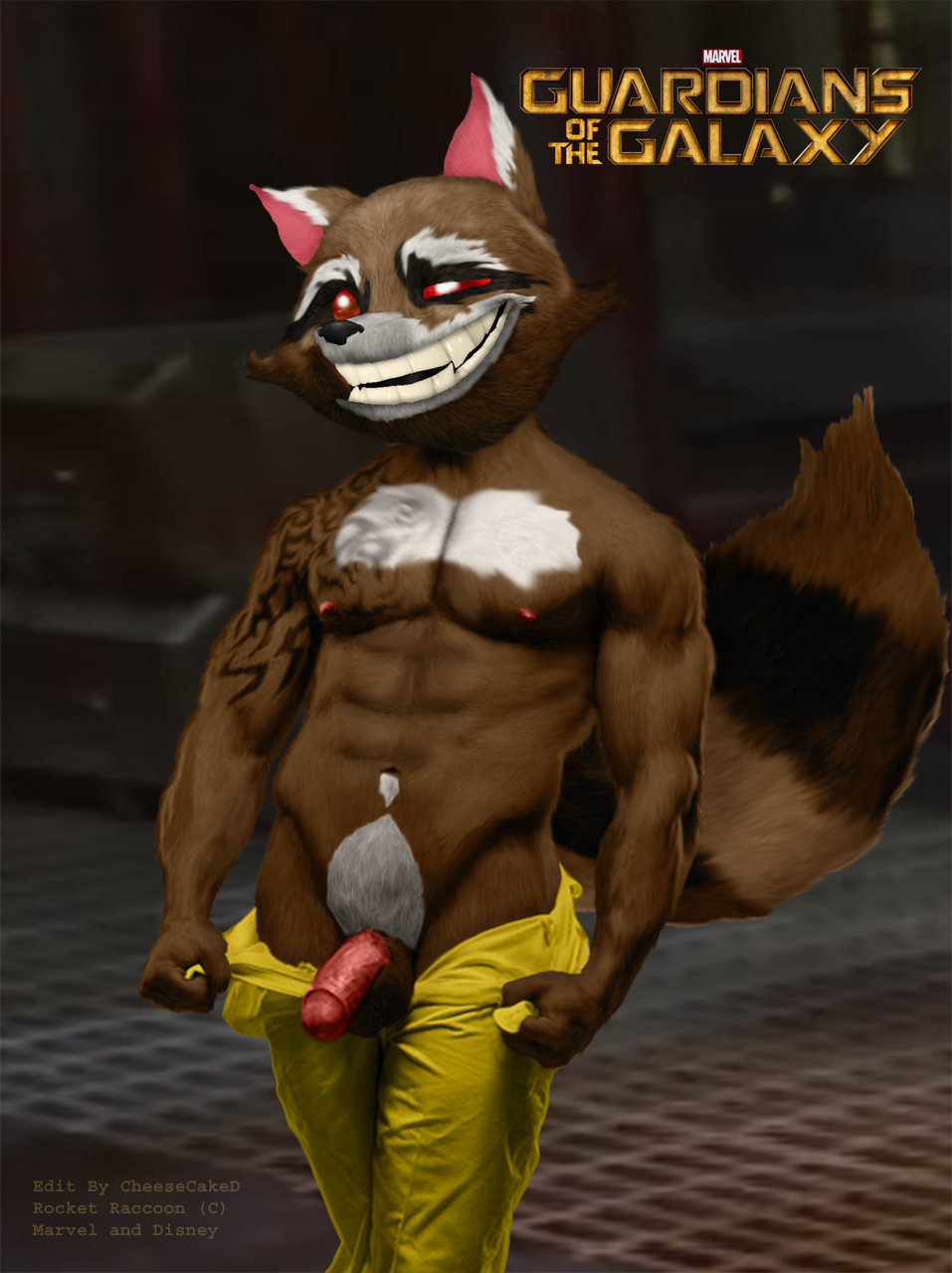 anthro anthrofied balls cheesecaked edit guardians_of_the_galaxy male mammal nude penis photo_manipulation photomorph raccoon rocket_raccoon solo undressing