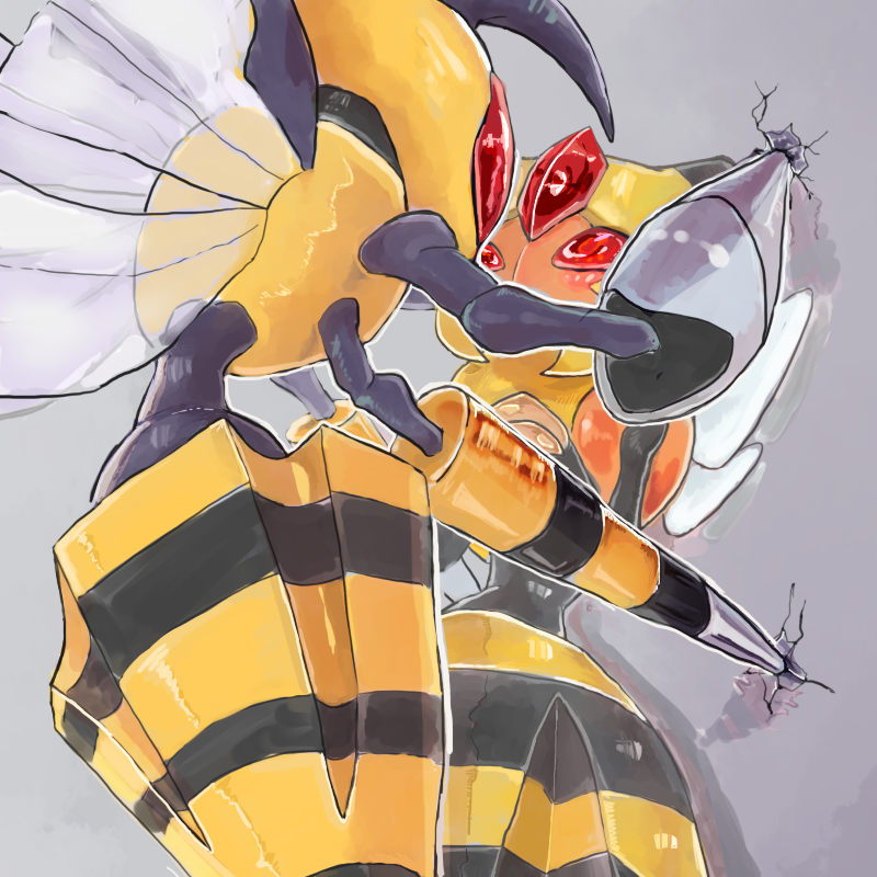 beedrill blush bug cicada_block commentary_request gen_1_pokemon gen_4_pokemon insect insect_wings mega_beedrill no_humans pokemon pokemon_(creature) supainii vespiquen wall_slam wings you_gonna_get_raped