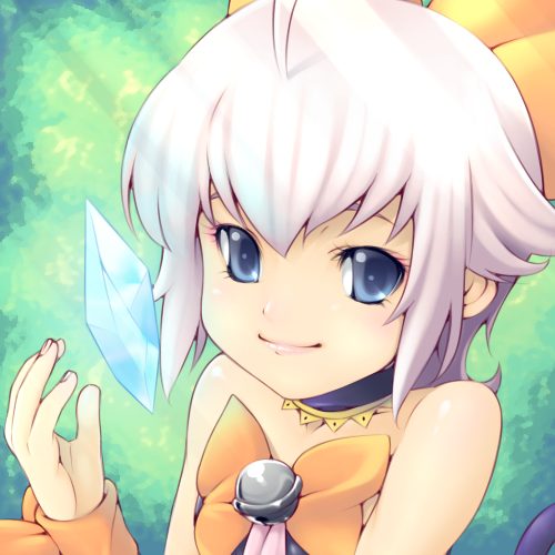 bad_id bad_pixiv_id bare_shoulders bell blue_eyes choker crystal final_fantasy final_fantasy_crystal_chronicles final_fantasy_crystal_chronicles:_echoes_of_time lowres pink_hair sherlotta smile solo yagitori