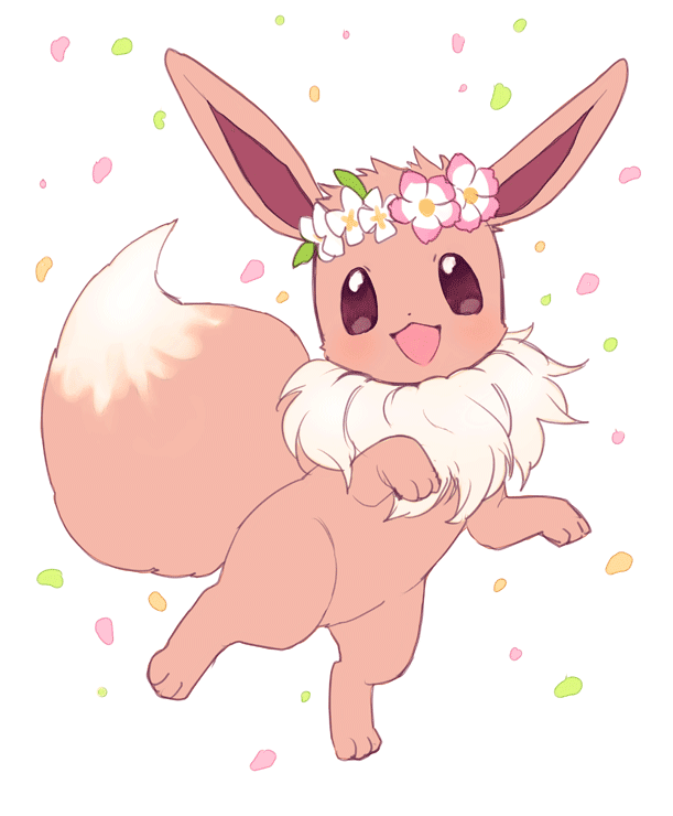 ambiguous_gender brown_fur canine cute eevee feral flower flower_crown fur looking_at_viewer mammal nintendo open_mouth plant pok&eacute;mon ponnzuame simple_background video_games white_background
