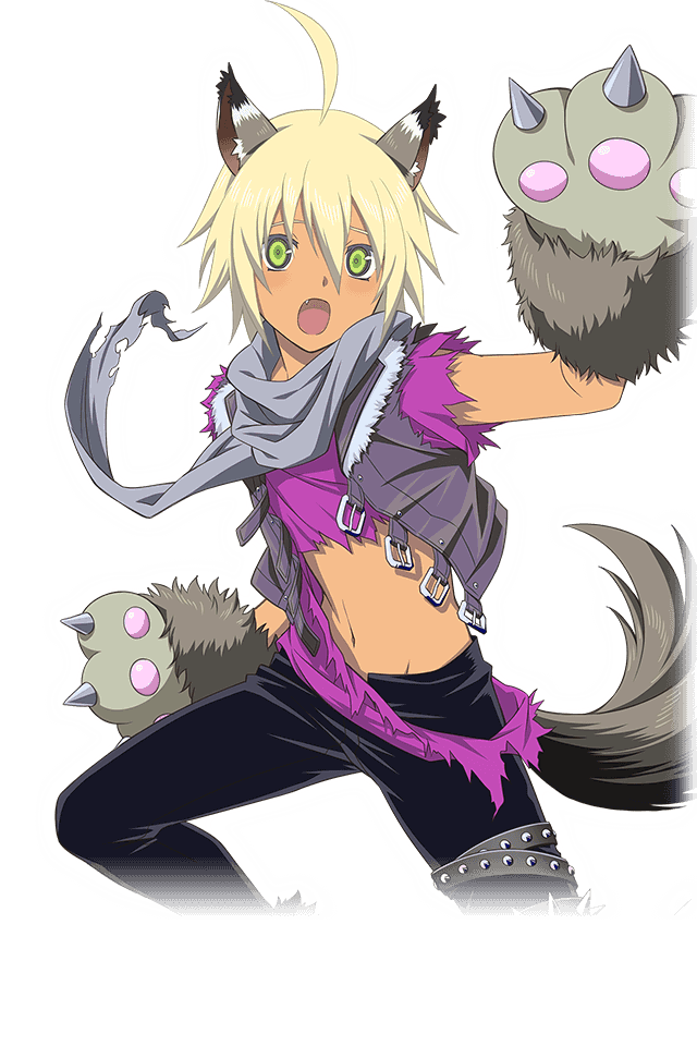 1boy animal_ears animal_tail blonde_hair cat_ears cat_tail emil_castagnier fang green_eyes male male_focus midriff official_art paws tail tales_of_(series) tales_of_symphonia tales_of_symphonia_knight_of_ratatosk