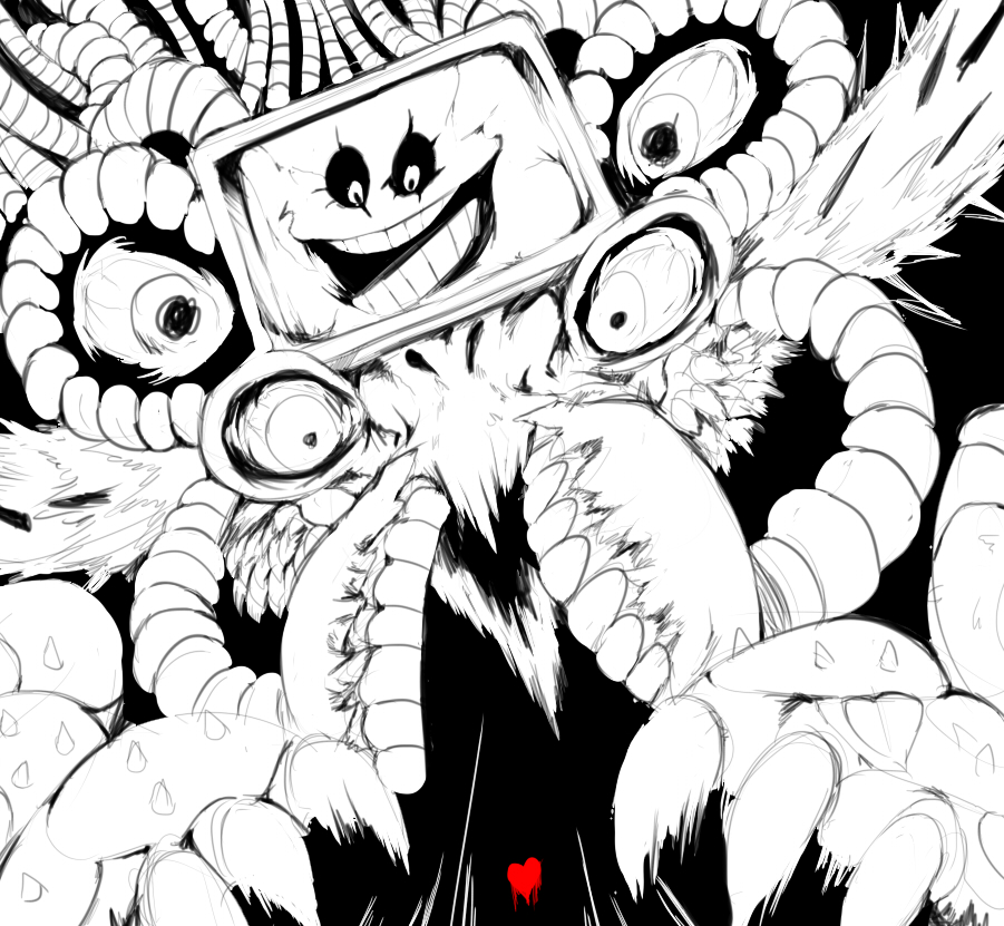 &lt;3 black_and_white_and_red black_sclera claws evil_grin flowey_the_flower male multiple_eyes nightmare_fuel smile solo spikes undertale vhsdaii