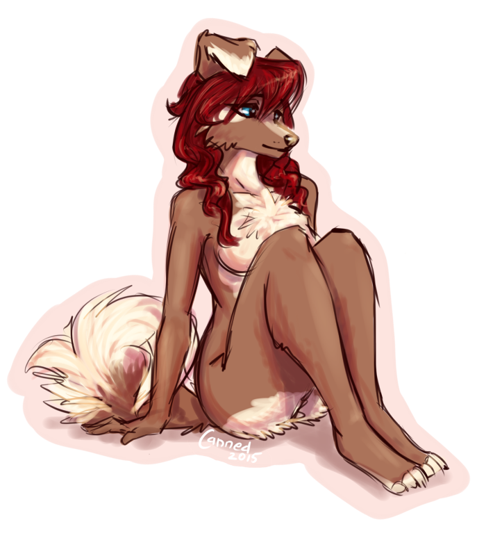 2015 alpha_channel anthro blue_eyes canine canned_(artist) chest_tuft cocosova_(character) dog featureless_breasts female fur hair mammal nude pinup pose red_hair sitting solo tan_fur tuft