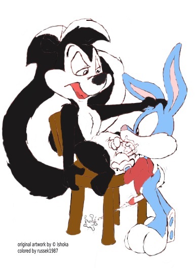 _adventures balls buster_bunny clothed clothing cum cum_in_mouth cum_inside lagomorph mammal oral pepe_la_fume sex tiny_toon tiny_toon_adventures warner_brothers
