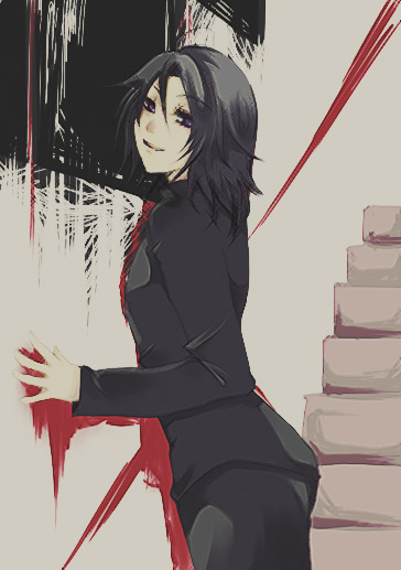 black_hair blood gakuran jaibo jaibo_(litchi_hikari_club) litchi_hikari_club school_uniform