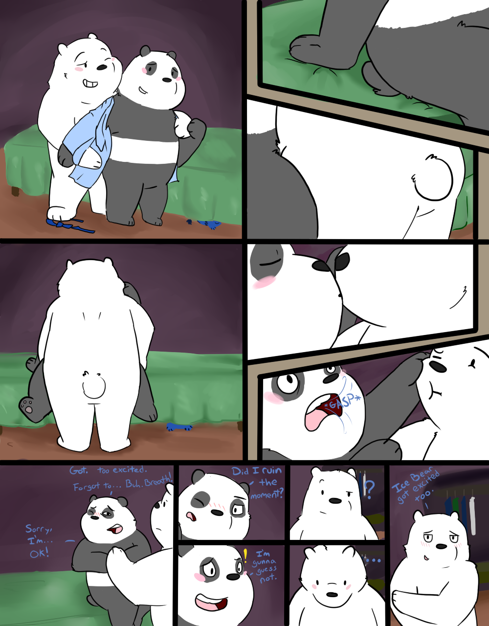 anthro bear bed butt clothing comic duo graft_(artist) ice_bear kissing male male/male mammal panda panda_(character) polar_bear undressing we_bare_bears