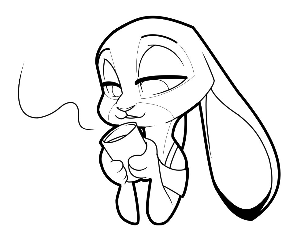 black_and_white briskby coffee_mug disney female judy_hopps lagomorph line_art mammal monochrome rabbit simple_background solo white_background zootopia