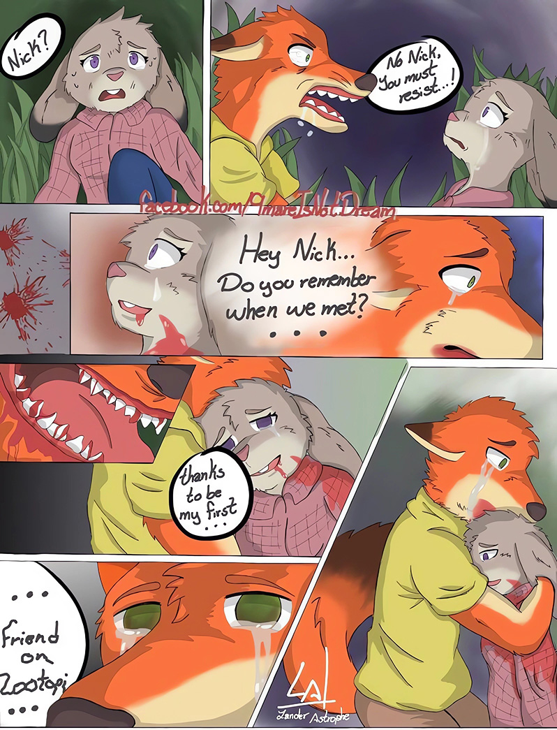 angry anthro betrayal bite blood blood_in_mouth blood_on_clothes blood_on_teeth blood_splatter bloodshot_eyes blurred_background bodily_fluids bottomwear brown_nose buckteeth canid canine close_up_panel clothed clothing comforting comic crying dialogue disney dripping duo ears_back ellipsis embrace english_text female fox friends frown fur grass green_clothing green_eyes green_shirt green_t-shirt green_topwear grey_body grey_fur head_on_chest hug hungry imminent_death instinct judy_hopps lagomorph lander_astrophel leporid looking_down male mammal mouth_shot movie_reference nick_wilde open_mouth orange_body orange_fur pink_clothing pink_nose pink_shirt pink_topwear pivoted_ears plant predator/prey purple_eyes question rabbit red_fox regret sad saliva saliva_drip scared sharp_teeth shirt shorts snarling speech_bubble spoiler t-shirt tan_body tan_bottomwear tan_clothing tan_fur tan_shorts tears teeth text tongue topwear violence wide_eyed zootopia