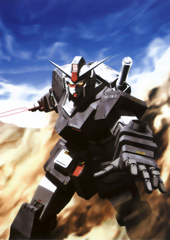 artificial_eye beam_saber beam_weapon desert gundam gundam_msv horns humanoid_robot mecha mecha_focus mechanical_arms mechanical_eye mechanical_hands mechanical_horns mechanical_legs mechanical_parts mobile_suit mobile_suit_gundam morishita_naochika no_humans official_art prototype_gundam robot saber_(weapon) sand sensor sword v-fin weapon