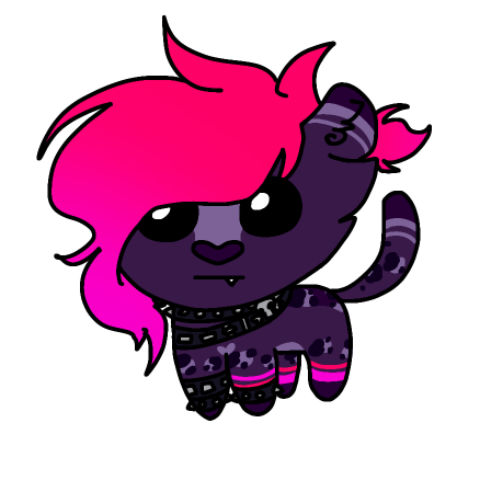 ambiguous_gender collar felid fuchsia_(gem_andromeda) gem_andromeda hair heart_nose heart_symbol jaguar low_res mammal pantherine pink_hair punk punk_hair purple_body solo spiked_collar spiked_wristband spikes