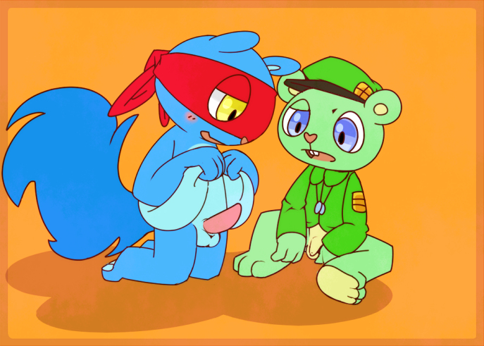 anthro blue_body blue_fur blush duo flippy_(htf) fur genitals happy_tree_friends male male/male penis pu_sukebe splendid_(htf)