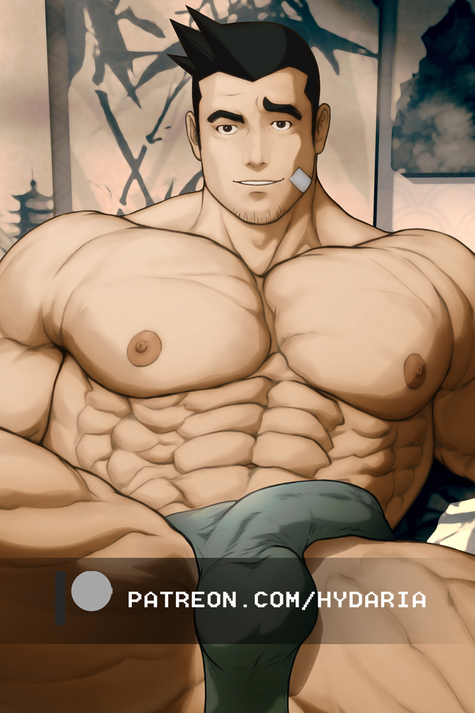 1boy abs ace_attorney alternate_pectoral_size bandaid bara briefs bulge cowboy_shot dick_gumshoe erection erection_under_clothes facial_hair goatee_stubble grey_male_underwear huge_pectorals hydaria large_pectorals looking_at_viewer male_focus male_underwear medium_sideburns muscular muscular_male navel nipples obliques paid_reward_available pectorals raised_eyebrow seductive_smile short_hair shredded_muscles sitting smile solo spiked_hair stomach stubble thick_thighs thighs topless_male underwear watermark