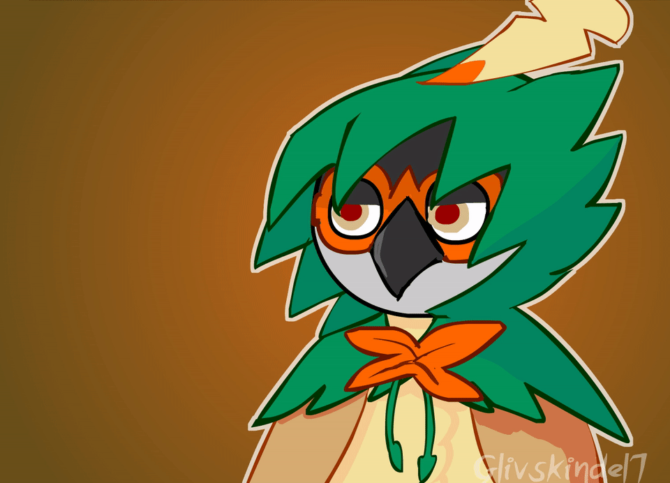 ambiguous_gender animated anthro artist_name avian beak bird blinking brown_body brown_feathers clothing clothing_pull covering covering_self decidueye feather_hands feathers generation_7_pokemon glivskindel7 green_clothing half-closed_eyes headgear headwear hiding_face hood hoodie leaf_clothing markings narrowed_eyes nintendo orange_background orange_markings owl pokemon pokemon_(species) pupils reaction_image red_eyes red_pupils shaded short_playtime simple_background solo topwear