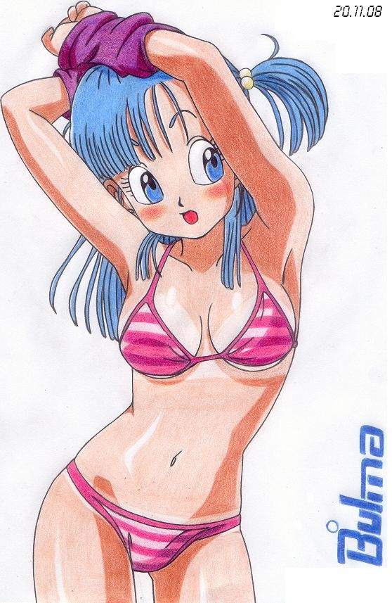 bikini blue_eyes blue_hair blush bulma cute dragon_ball dragonball perfection swimsuit worson2009