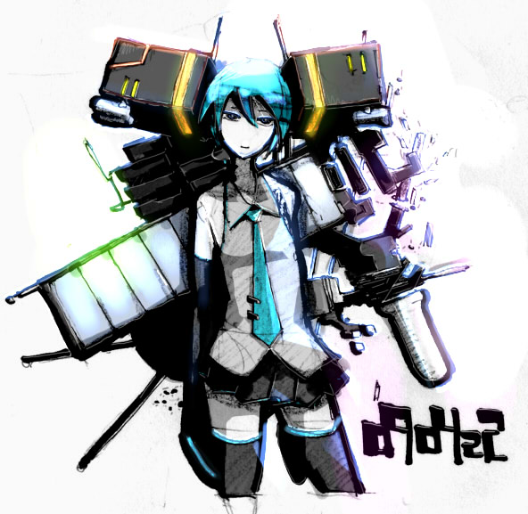 blue_hair hatsune_miku nanika_sheila necktie satellite skirt solo thighhighs vocaloid